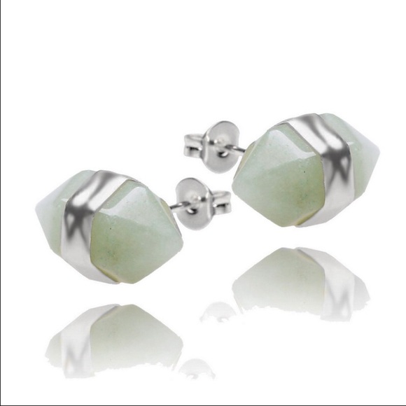Aventurine double point earrings (silver) - Picture 2 of 2